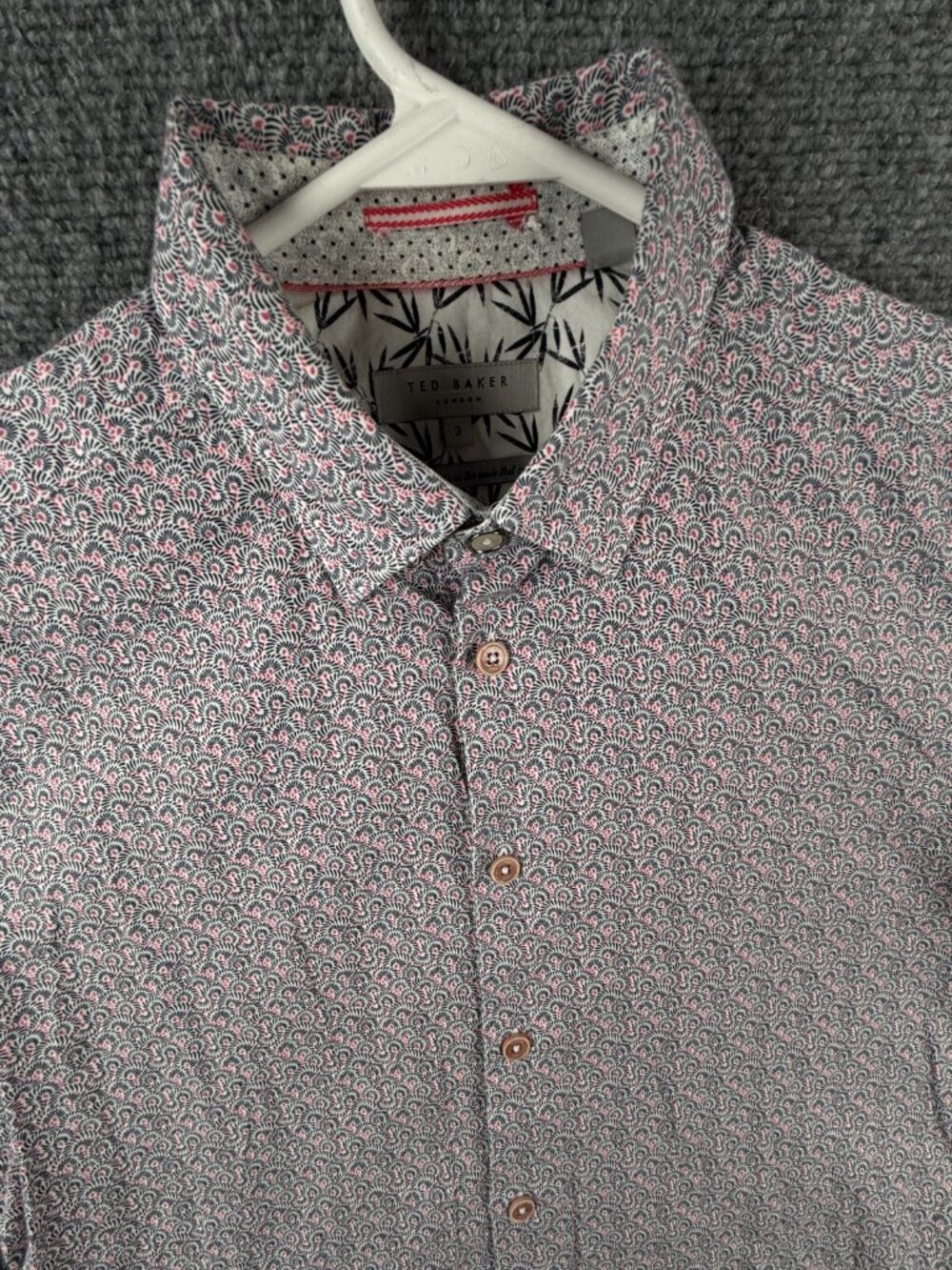 Ted Baker Button Up Shirt Adult Men Size 3 Orange Black Geometric Long Sleeve